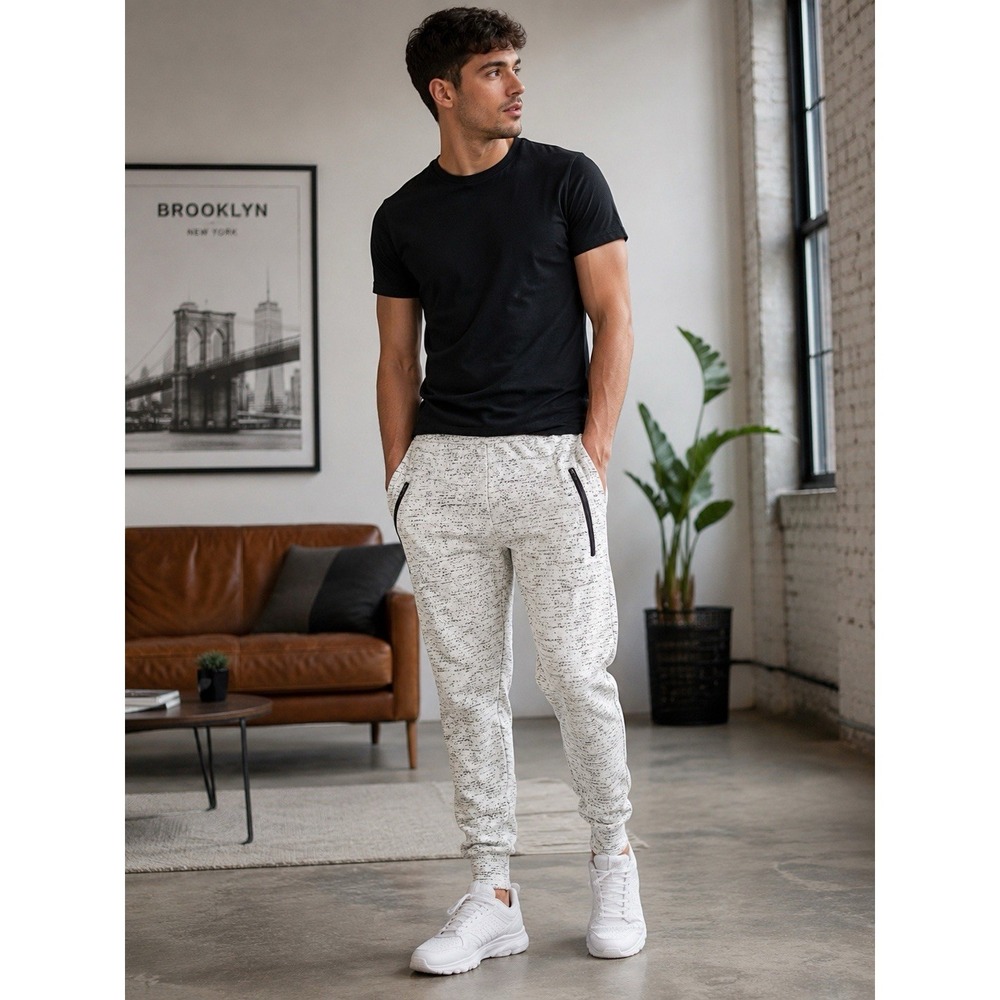 Brooklyn Cloth Jogger Pants Mens Small Oatmeal Heather Zip Pocket Casual